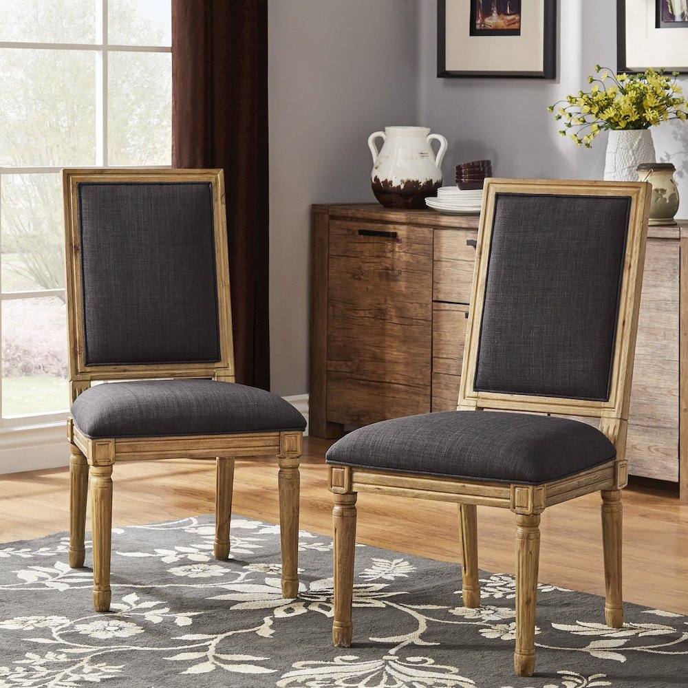 Set of 2, Dark Grey Linen Dining Chair. Picture 2