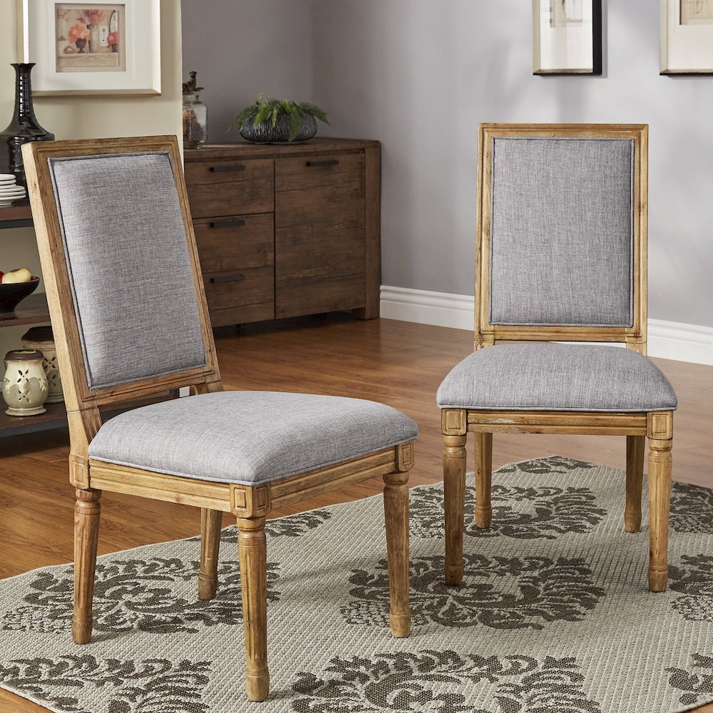 Set of 2, Grey Linen Dining Chair. Picture 1