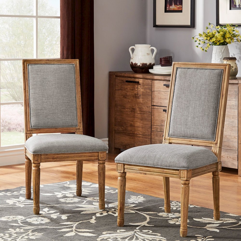 Set of 2, Grey Linen Dining Chair. Picture 2