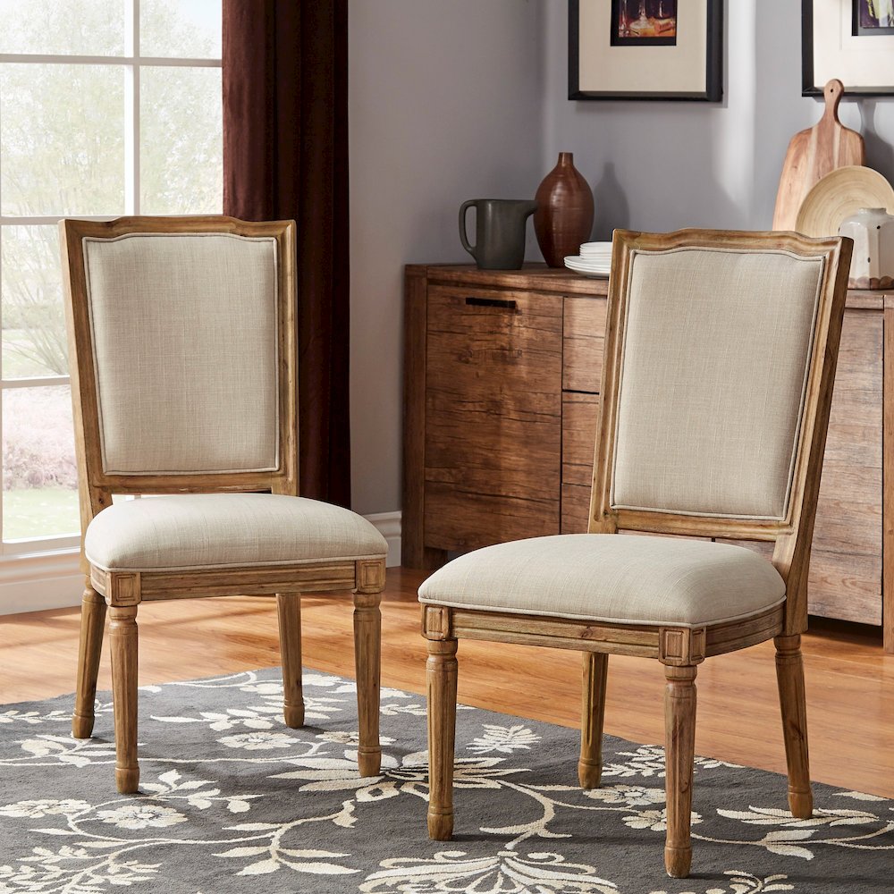 Set of 2, Beige Linen Dining Chair. Picture 2
