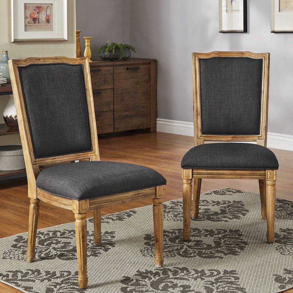 Set of 2, Dark Grey Linen Dining Chair. Picture 1