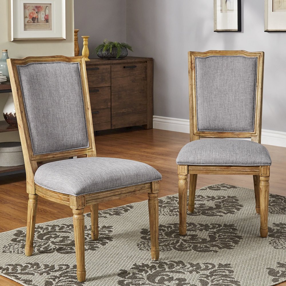 Set of 2, Grey Linen Dining Chair. Picture 1