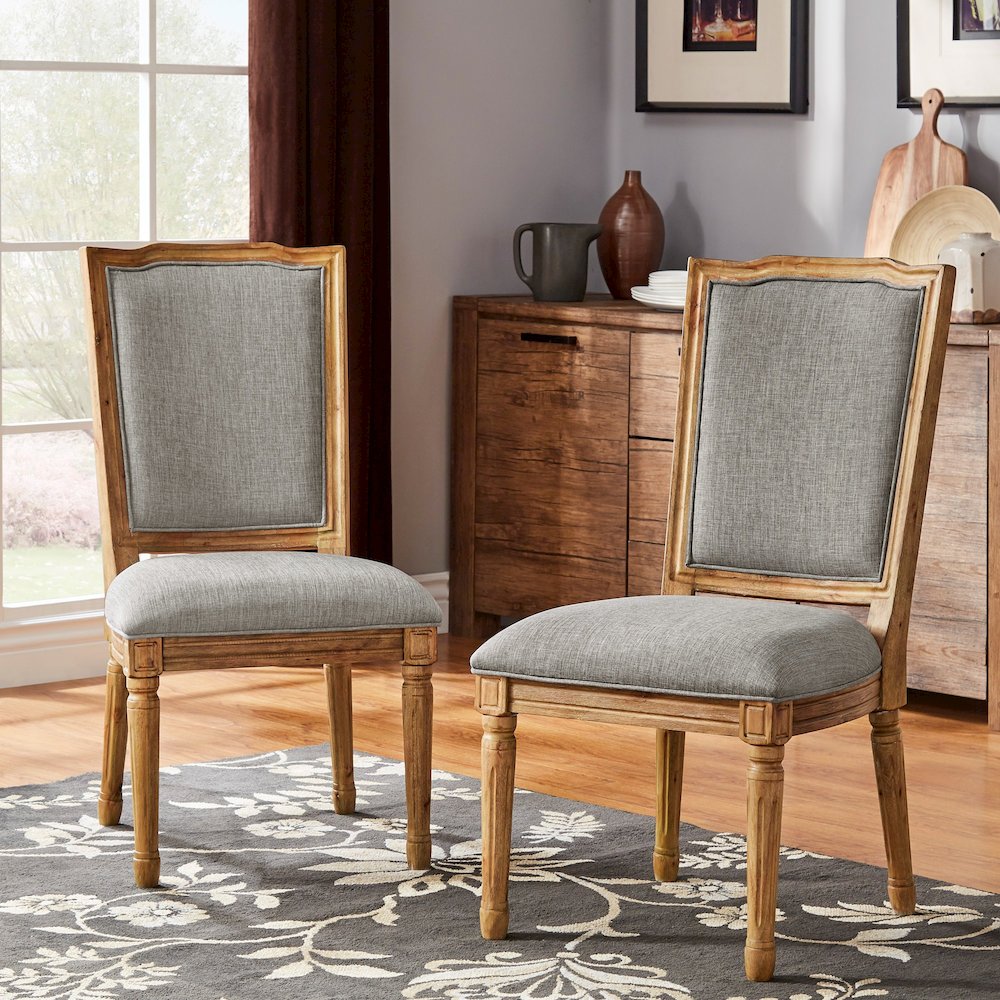 Set of 2, Grey Linen Dining Chair. Picture 2