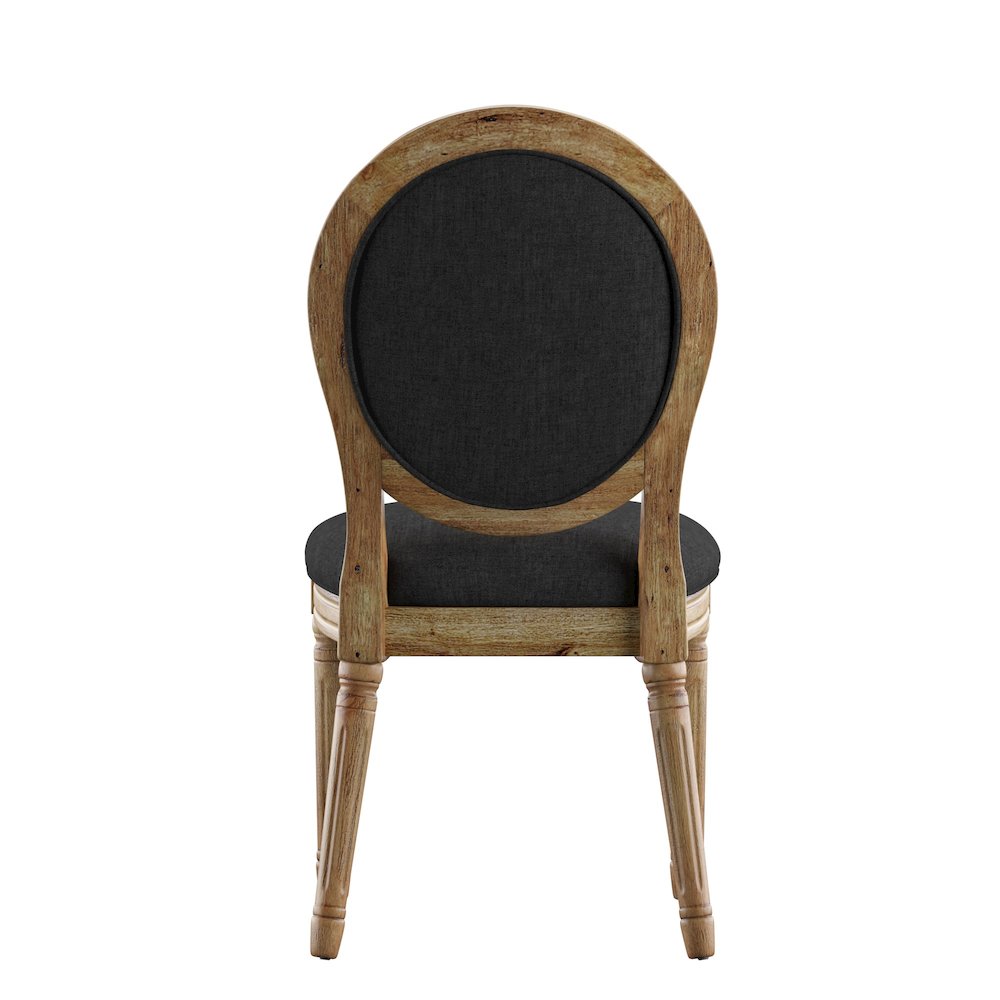 Set of 2, Dark Grey Linen Round Back Dining Chair. Picture 6