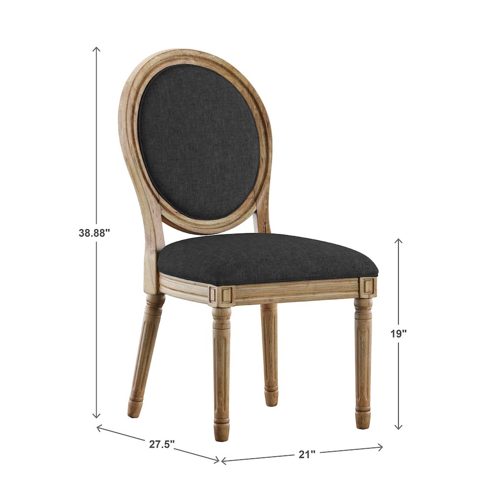 Set of 2, Dark Grey Linen Round Back Dining Chair. Picture 4