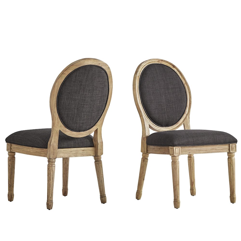 Set of 2, Dark Grey Linen Round Back Dining Chair. Picture 8