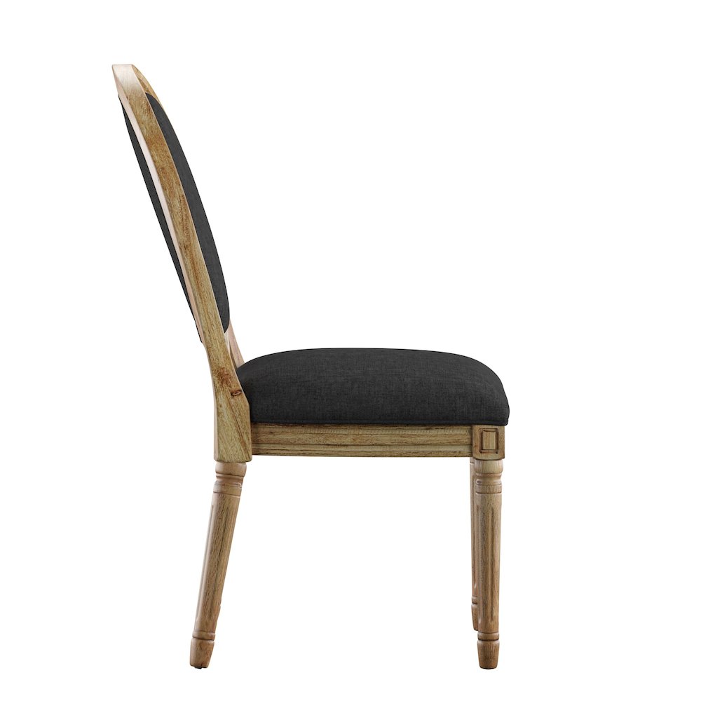 Set of 2, Dark Grey Linen Round Back Dining Chair. Picture 7