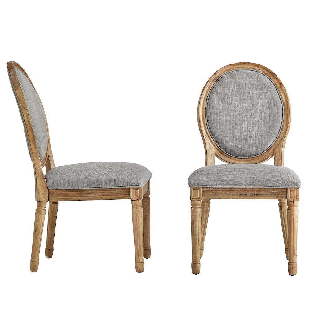 Set of 2, Grey Linen Round Back Dining Chair. Picture 8