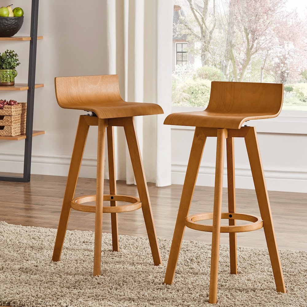 Set of 2, Nature Finish Bar Height Chair. Picture 1