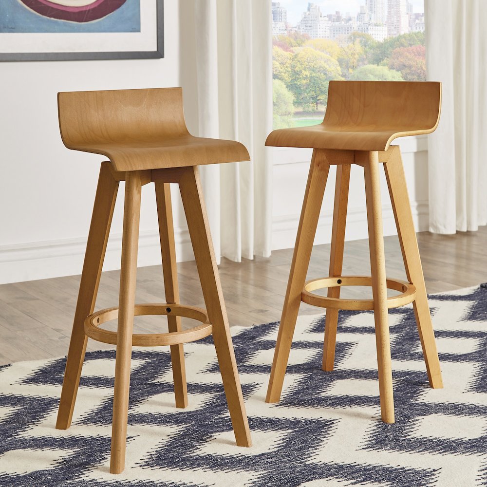 Set of 2, Nature Finish Bar Height Chair. Picture 2