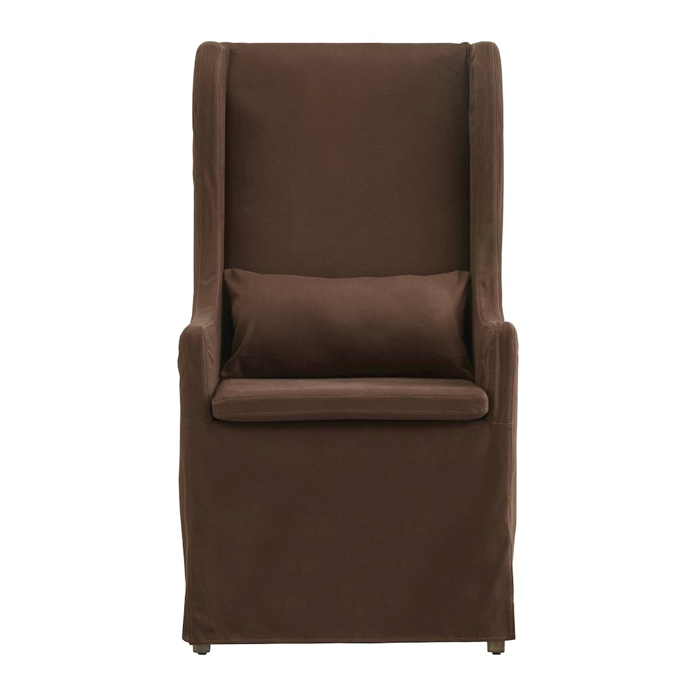 Brown Cotton Fabric Chair Cover & Beige Linen Wingback Parson Chair. Picture 4