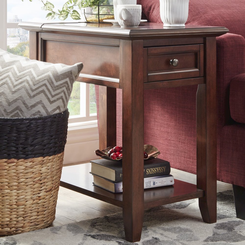 Espresso Finish End Table With Power Outlet. Picture 3