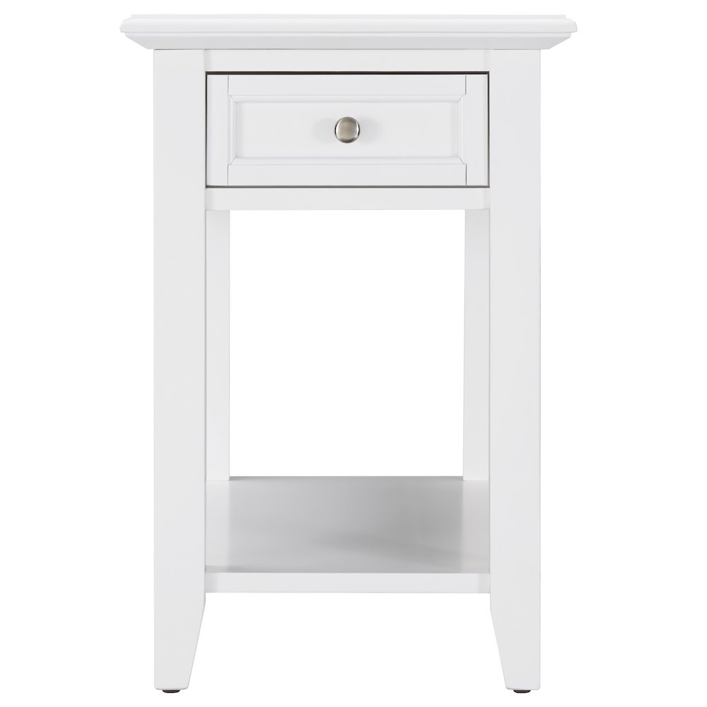 White Finish End Table With Power Outlet. Picture 1