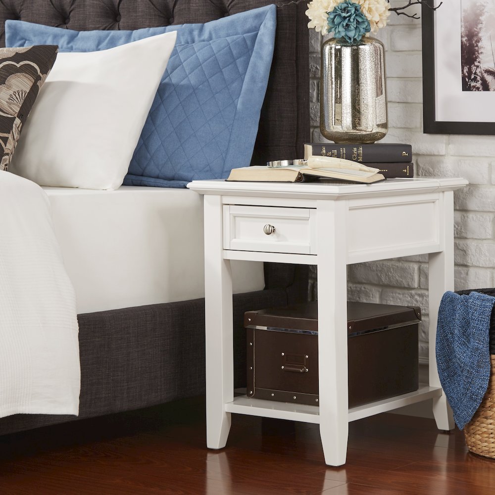 White Finish End Table With Power Outlet. Picture 2