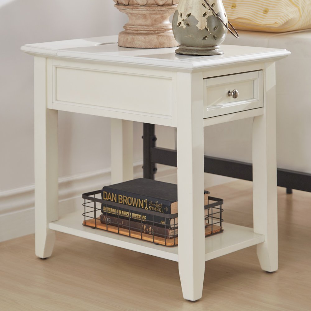 White Finish End Table With Power Outlet. Picture 3