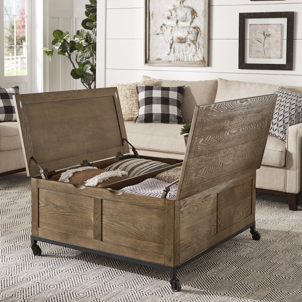Trunk Square Coffee Table With Iron Casters. Picture 2