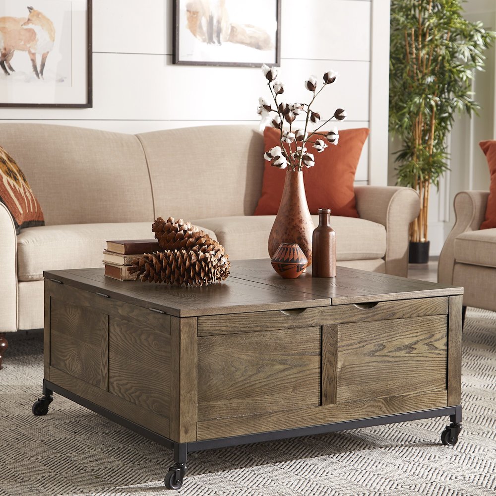 Trunk Square Coffee Table With Iron Casters. Picture 3