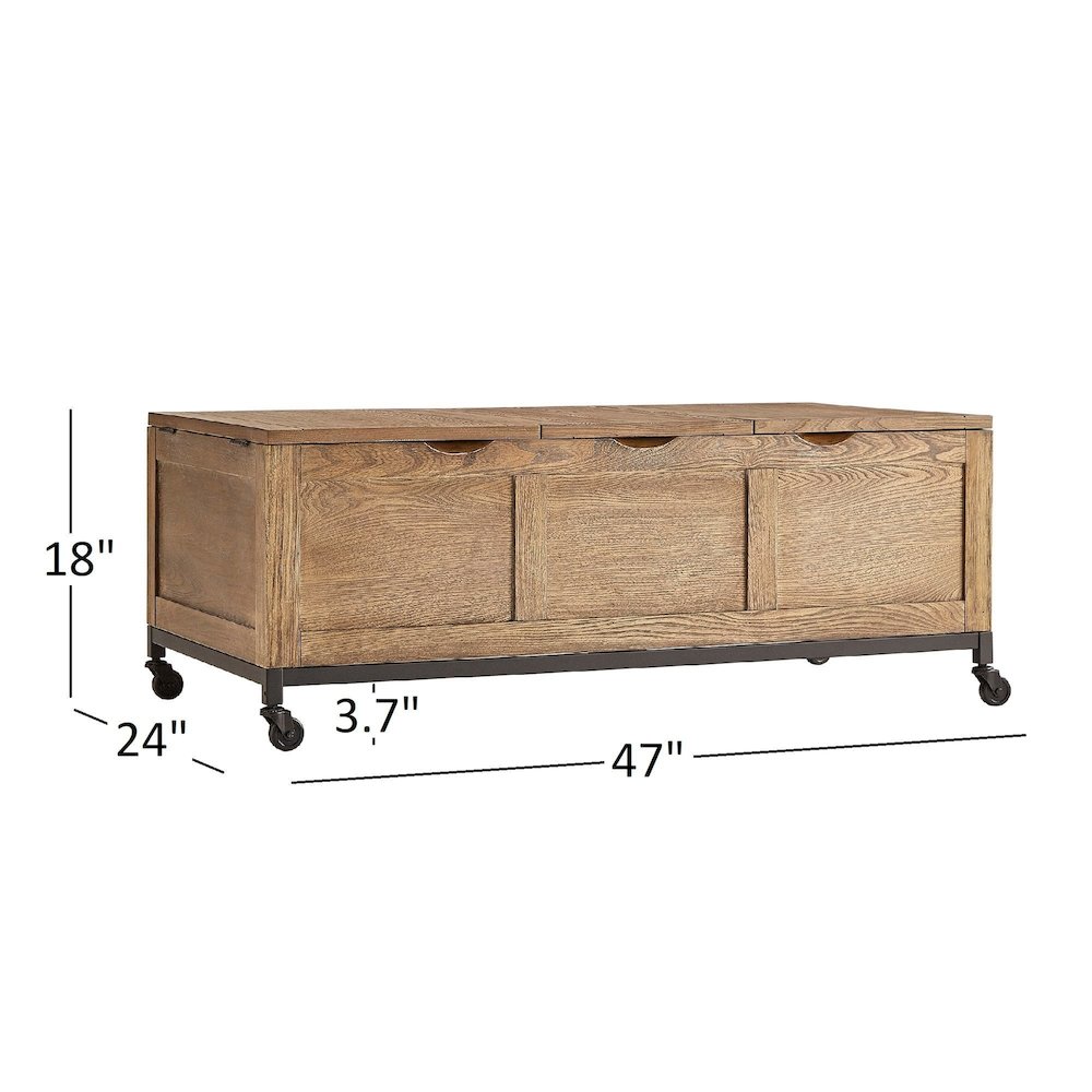 Trunk Rectangular Coffee Table With 1 Tray & Iron Casters. Picture 4