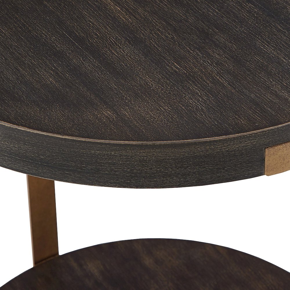 Espresso Finish Antique Brass T-Brace End Table. Picture 3
