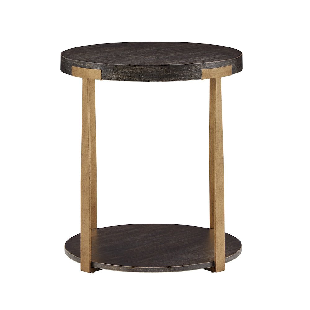 Espresso Finish Antique Brass T-Brace End Table. Picture 5