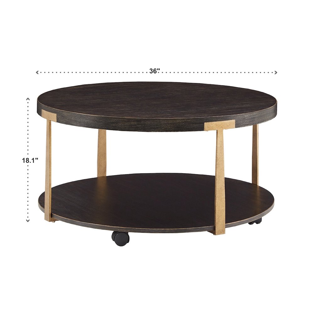 Espresso Finish Antique Brass T-Brace Coffee Table. Picture 3