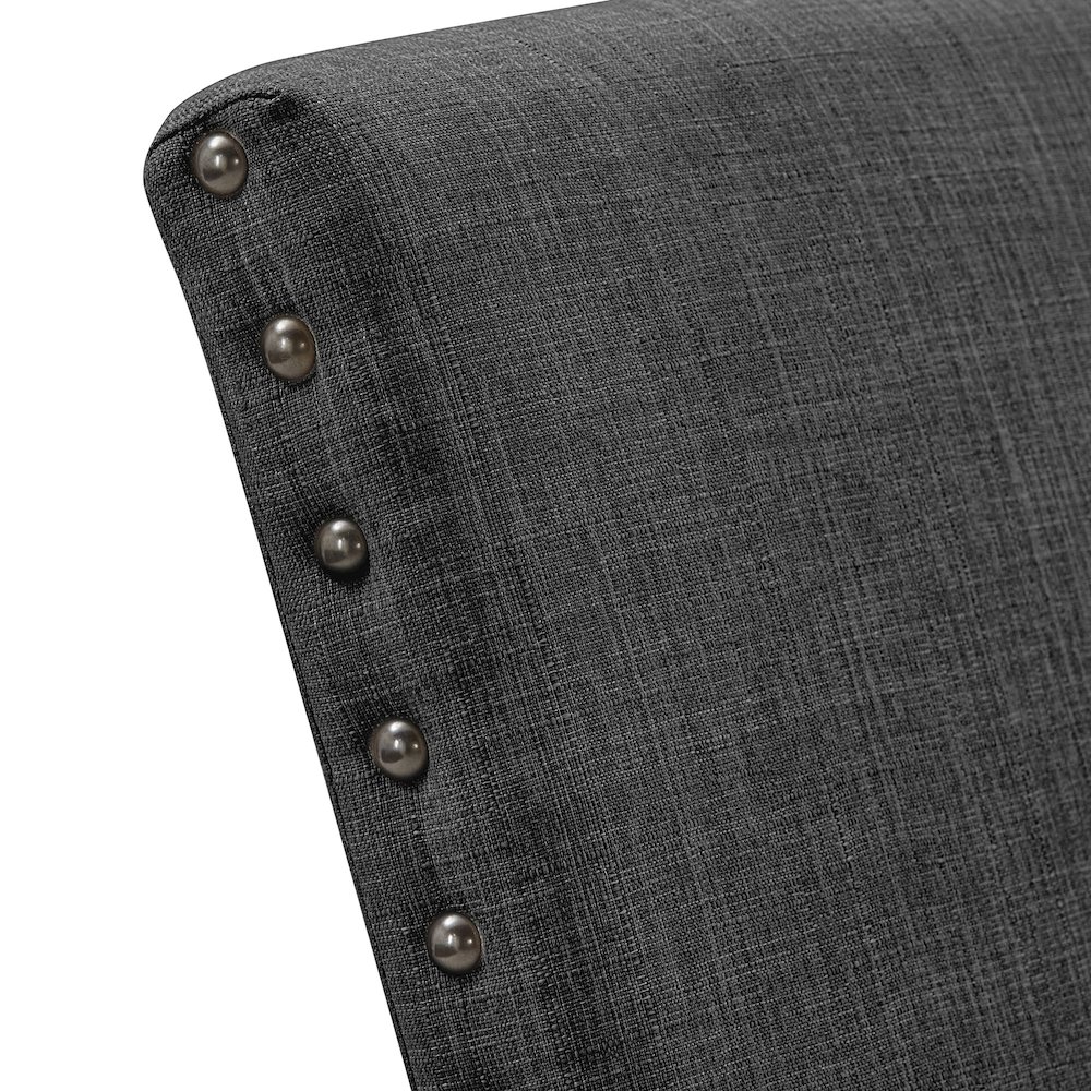 Set of 2, Light Distressed Natural Finish Dark Grey Linen Nailhead Dining Chair. Picture 3