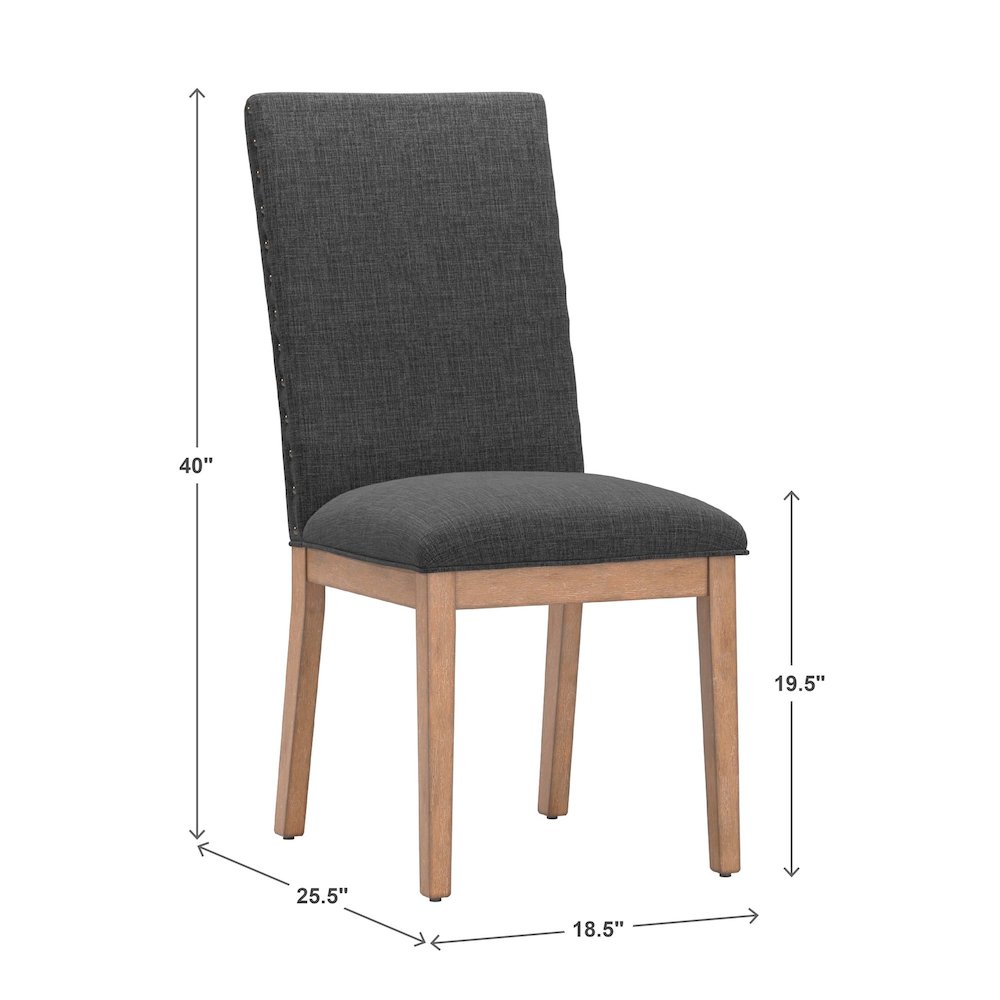 Set of 2, Light Distressed Natural Finish Dark Grey Linen Nailhead Dining Chair. Picture 4