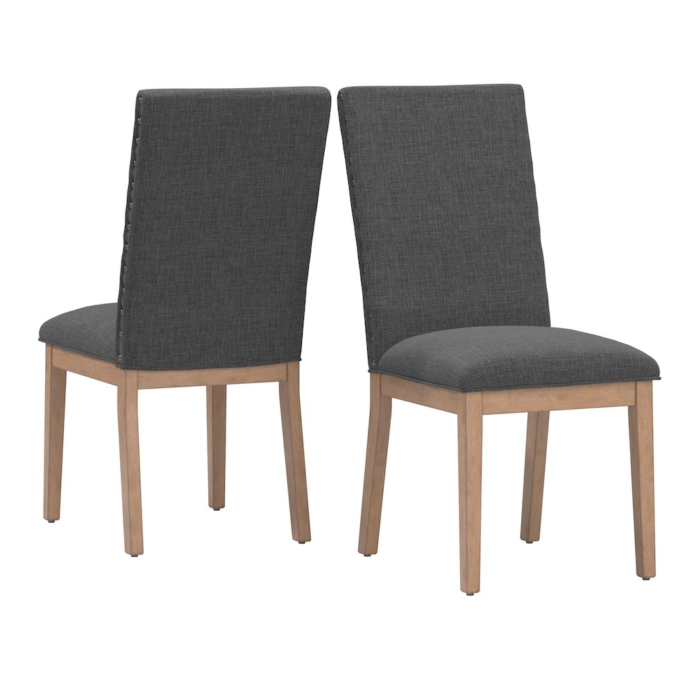 Set of 2, Light Distressed Natural Finish Dark Grey Linen Nailhead Dining Chair. Picture 7