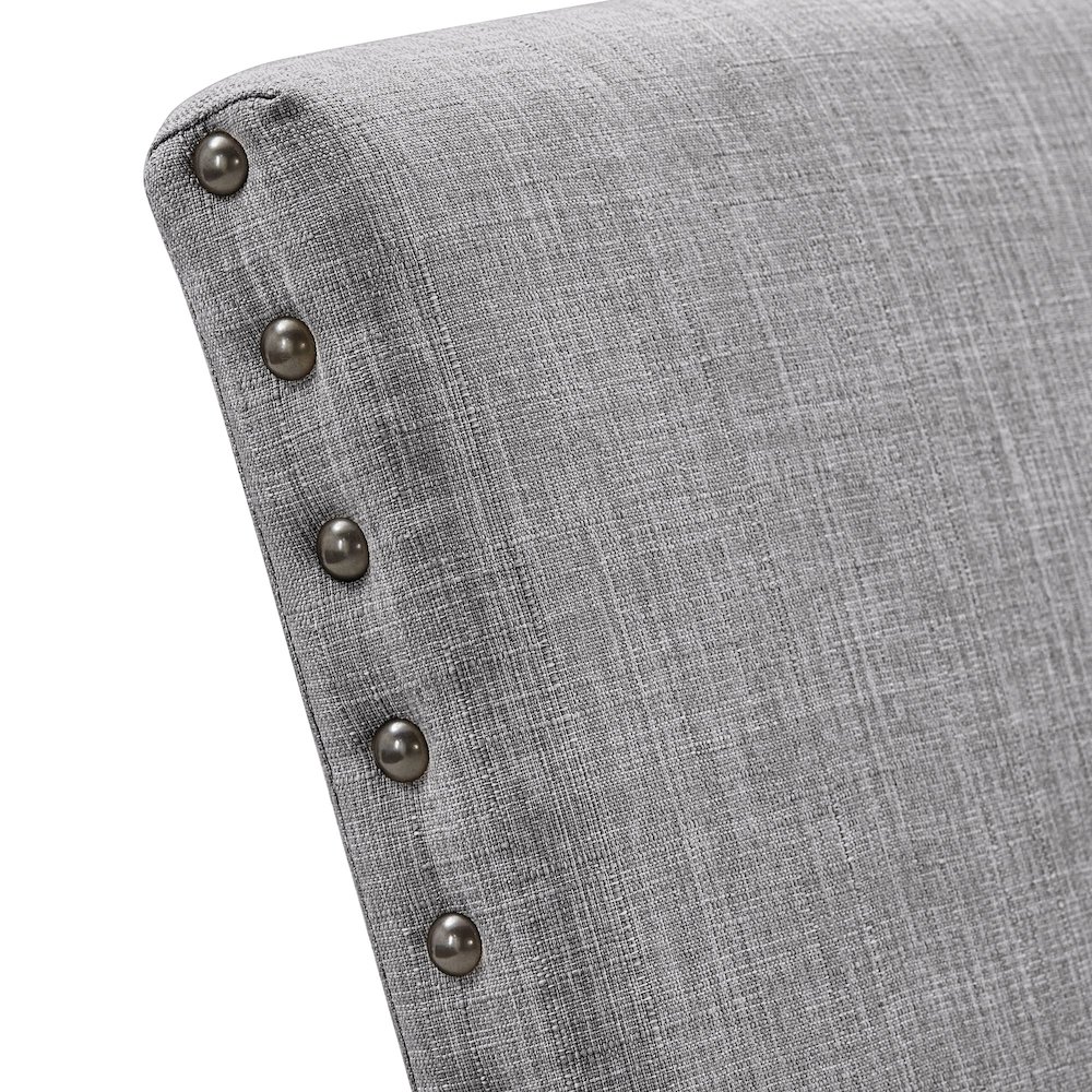 Set of 2, Light Distressed Natural Finish Grey Linen Nailhead Dining Chair. Picture 3