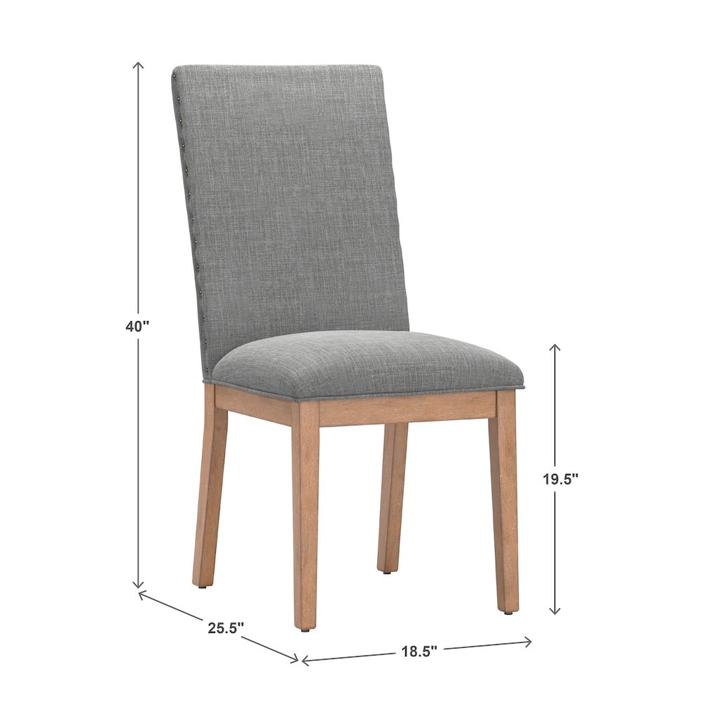 Set of 2, Light Distressed Natural Finish Grey Linen Nailhead Dining Chair. Picture 4