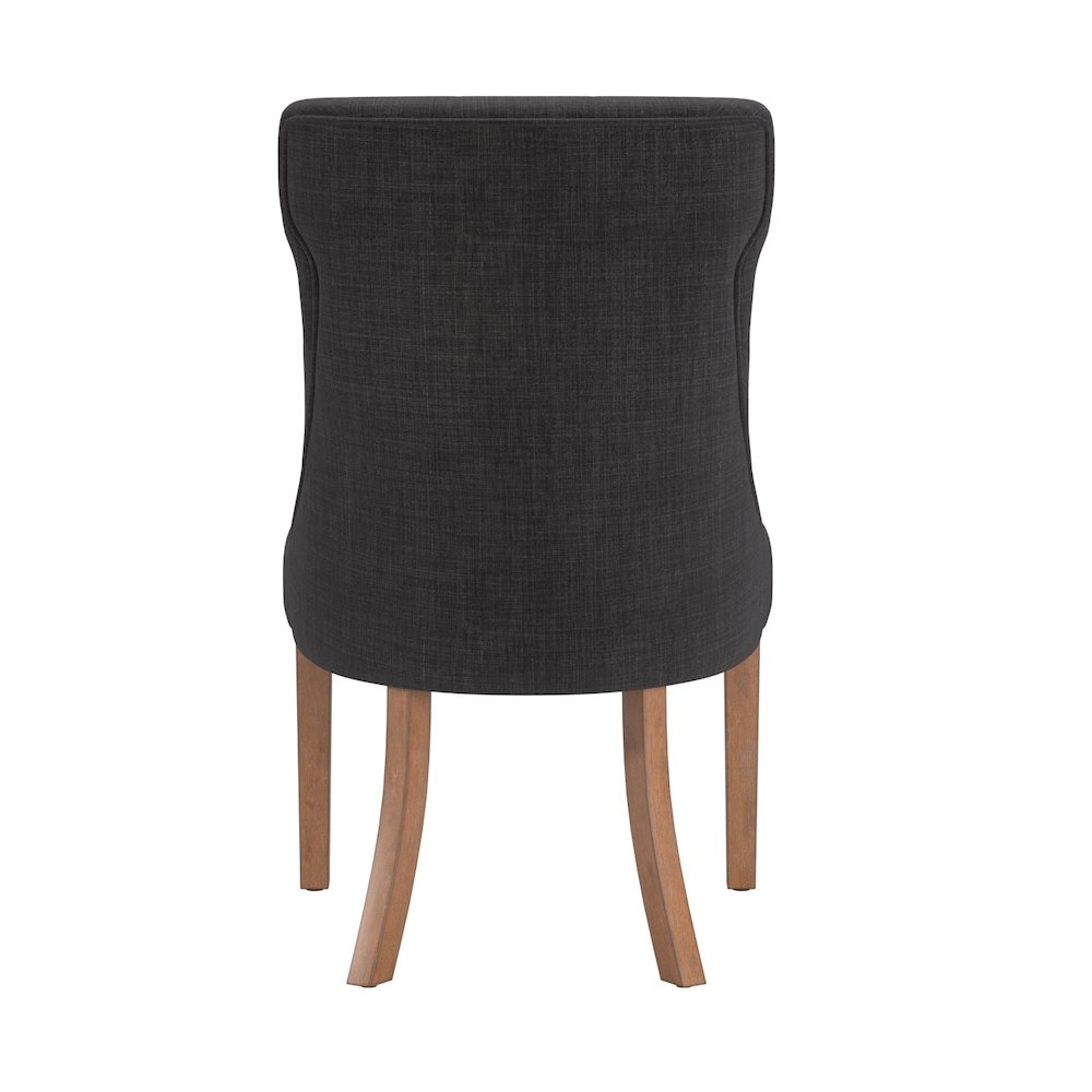 Set of 2, Light Distressed Natural Finish Dark Grey Linen Tufted Dining Chair. Picture 6