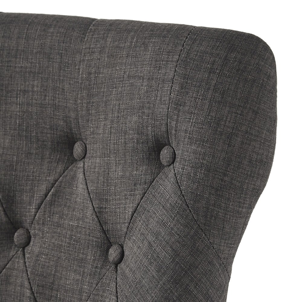 Set of 2, Light Distressed Natural Finish Dark Grey Linen Tufted Dining Chair. Picture 3