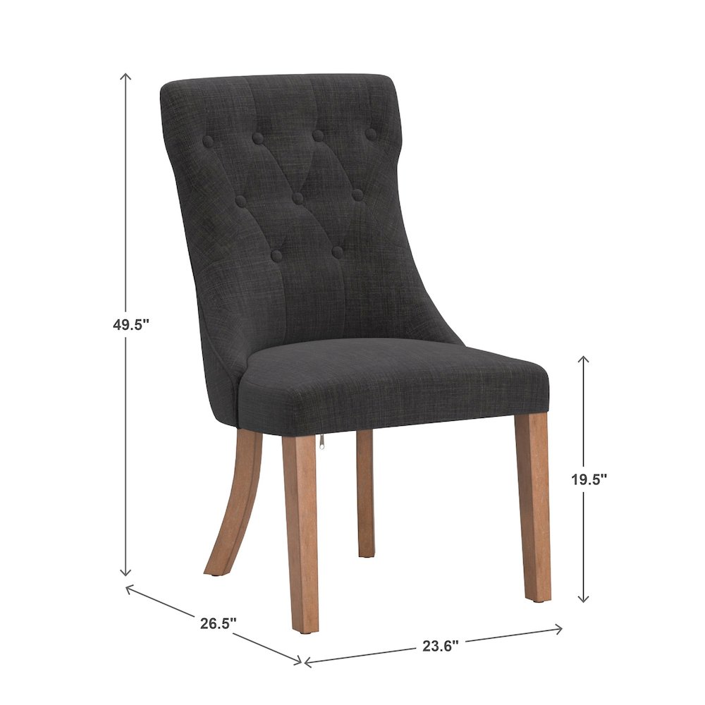 Set of 2, Light Distressed Natural Finish Dark Grey Linen Tufted Dining Chair. Picture 4