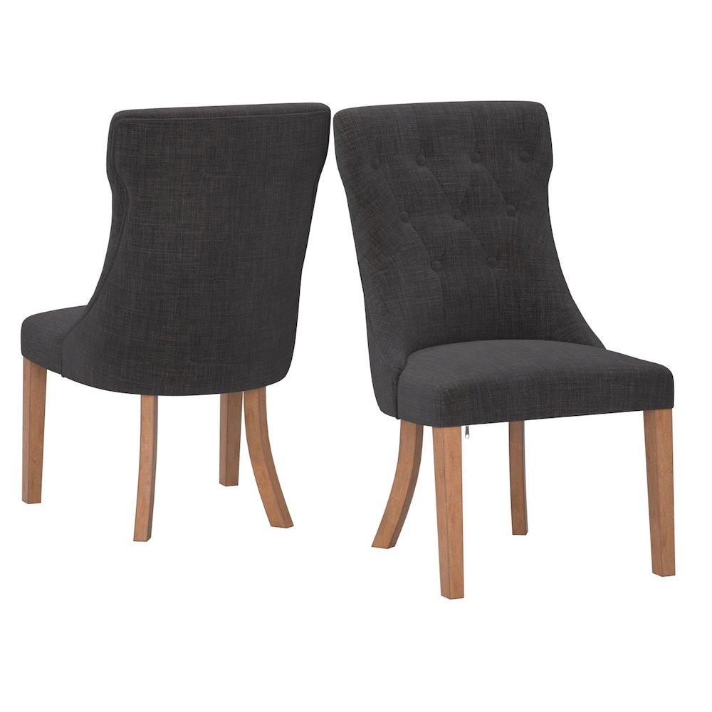 Set of 2, Light Distressed Natural Finish Dark Grey Linen Tufted Dining Chair. Picture 7