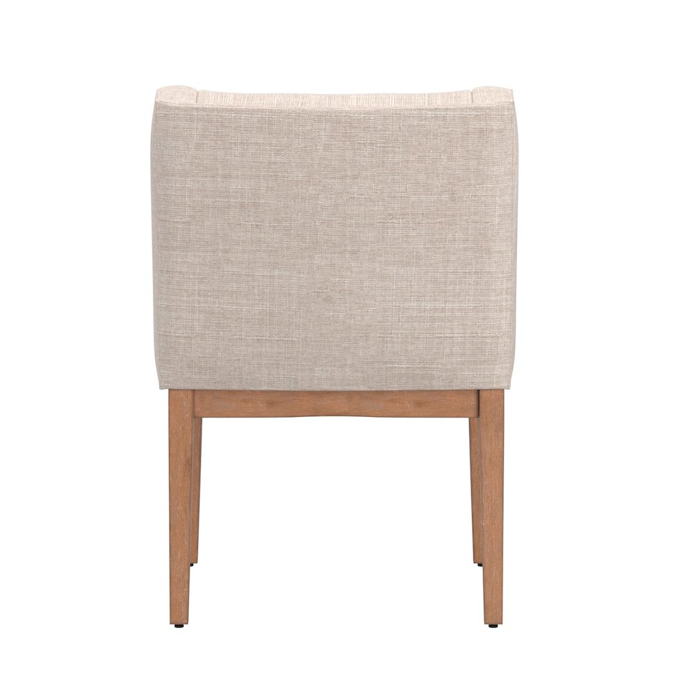 Set of 2, Light Distressed Natural Finish Beige Linen Curved Arm Dining Chair. Picture 6