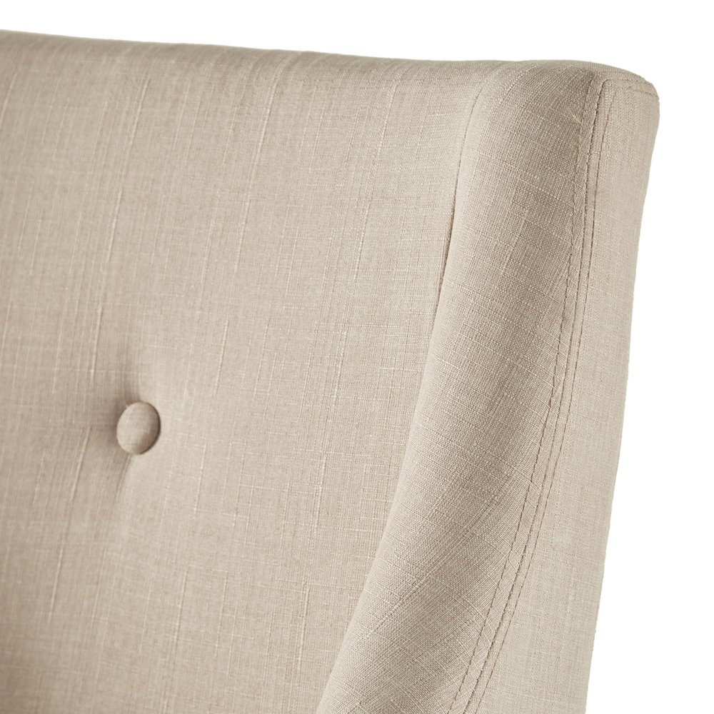 Set of 2, Light Distressed Natural Finish Beige Linen Curved Arm Dining Chair. Picture 3