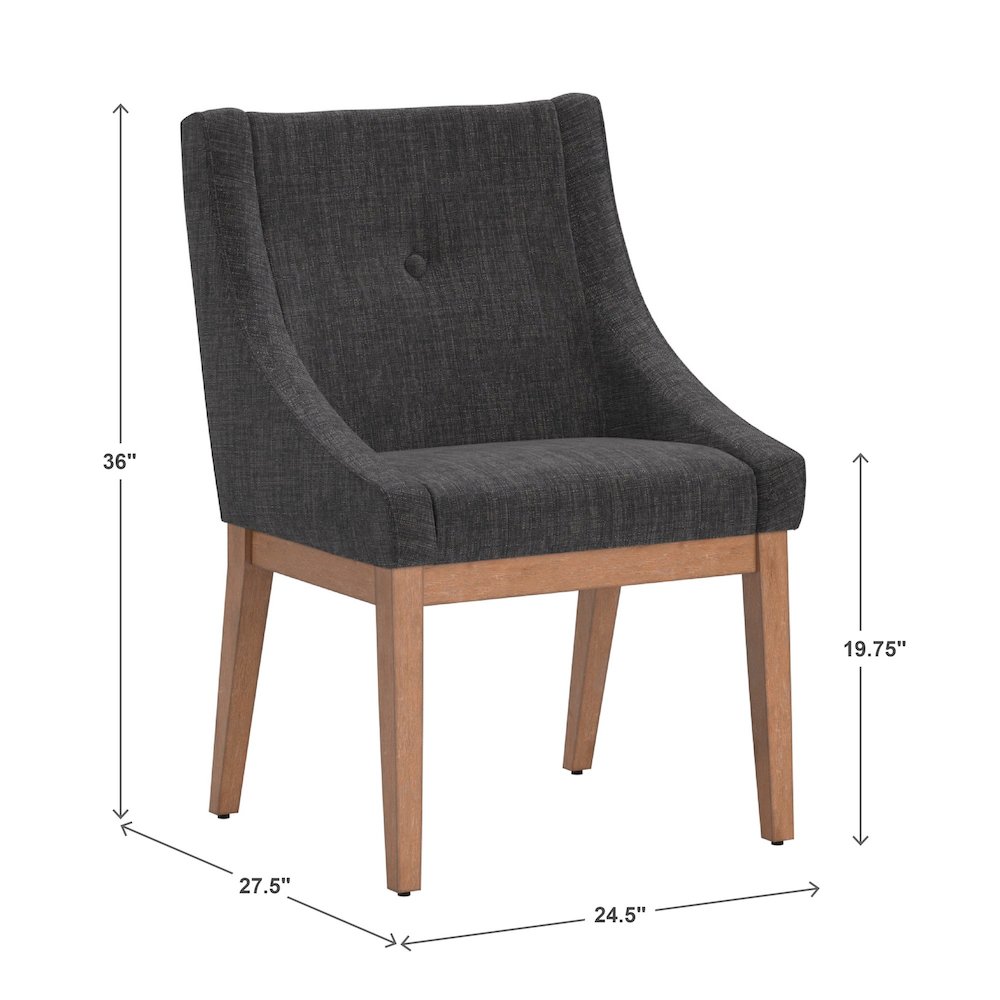 Set of 2, Light Distressed Natural Finish Dark Grey Linen Dining Chair. Picture 4