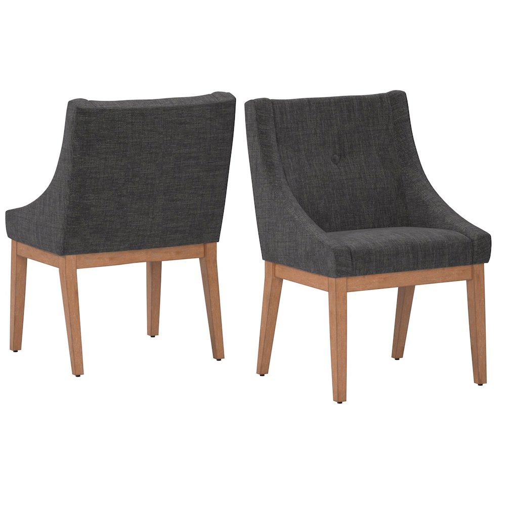 Set of 2, Light Distressed Natural Finish Dark Grey Linen Dining Chair. Picture 7