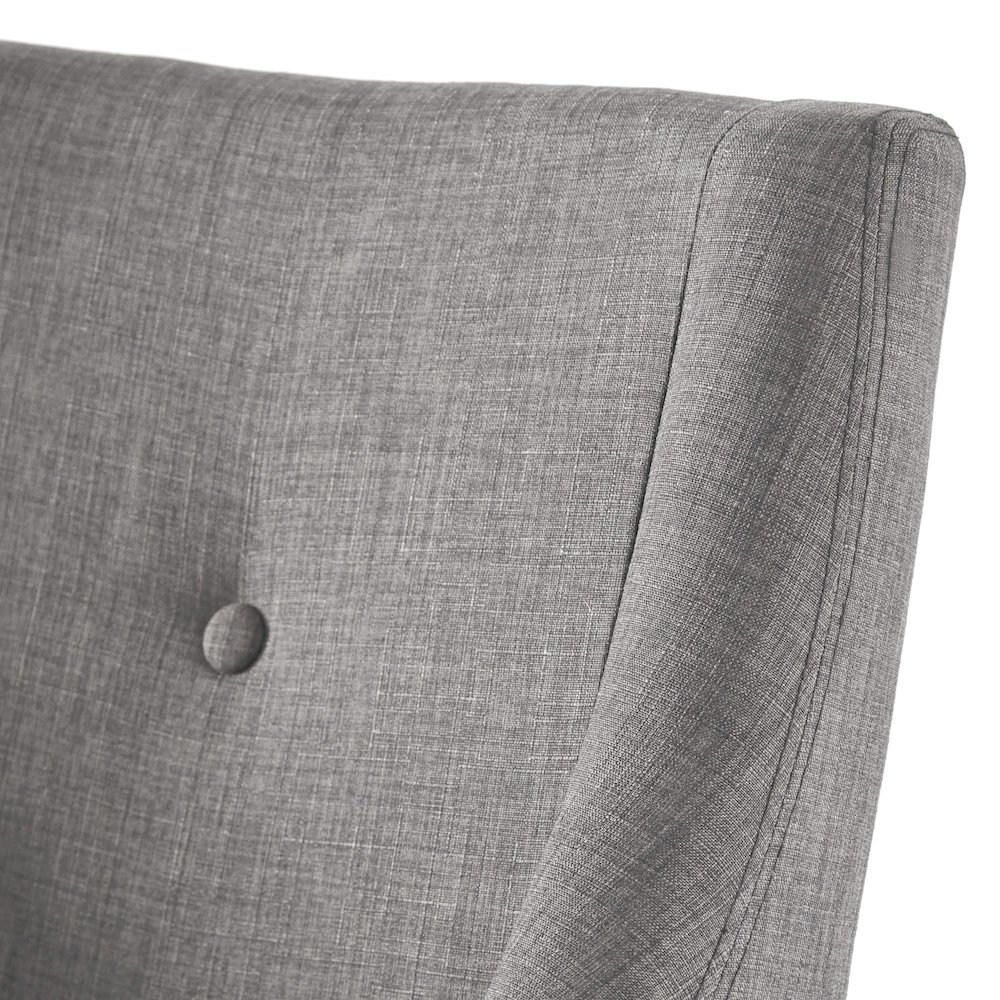 Set of 2, Light Distressed Natural Finish Grey Linen Curved Arm Dining Chair. Picture 3