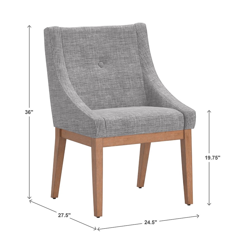 Set of 2, Light Distressed Natural Finish Grey Linen Curved Arm Dining Chair. Picture 4