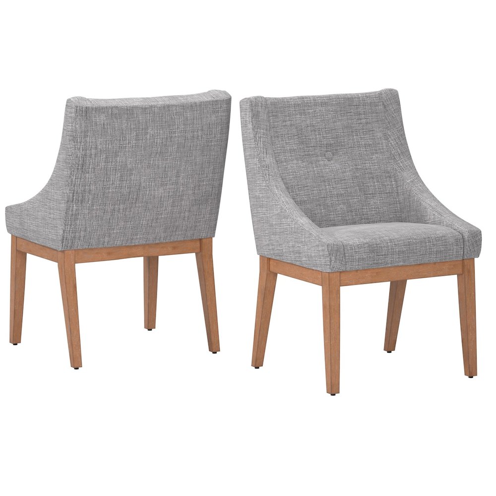 Set of 2, Light Distressed Natural Finish Grey Linen Curved Arm Dining Chair. Picture 7