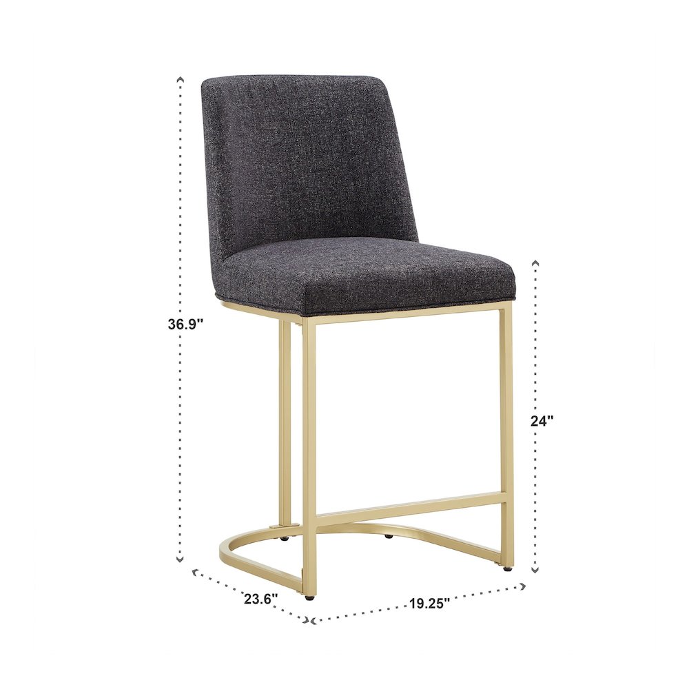 Set of 2, Gold Finish Black Heathered Weave Curve Back Counter Height Chair. Picture 3
