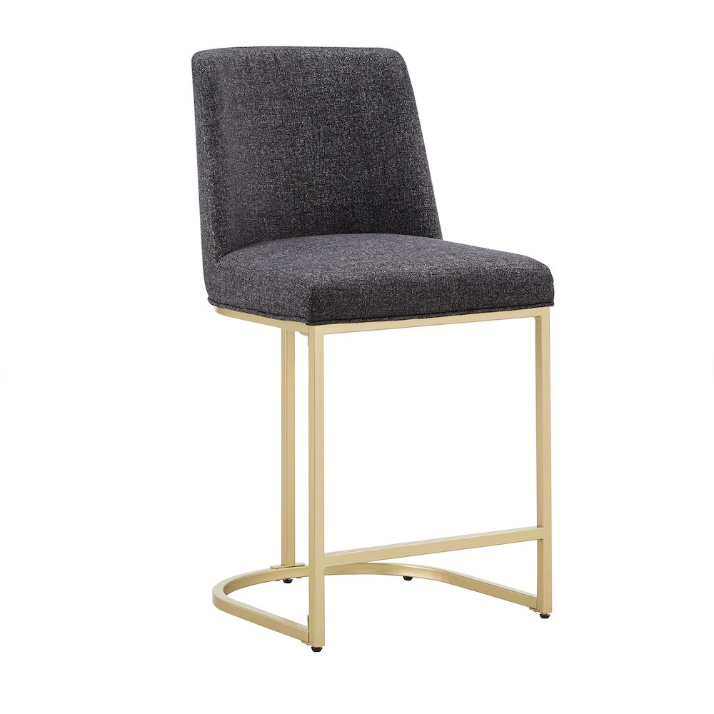 Set of 2, Gold Finish Black Heathered Weave Curve Back Counter Height Chair. Picture 4