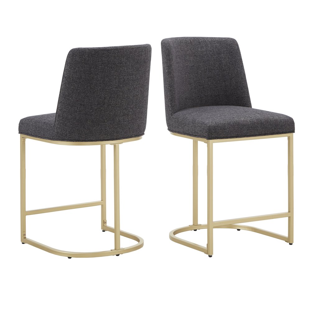 Set of 2, Gold Finish Black Heathered Weave Curve Back Counter Height Chair. Picture 6