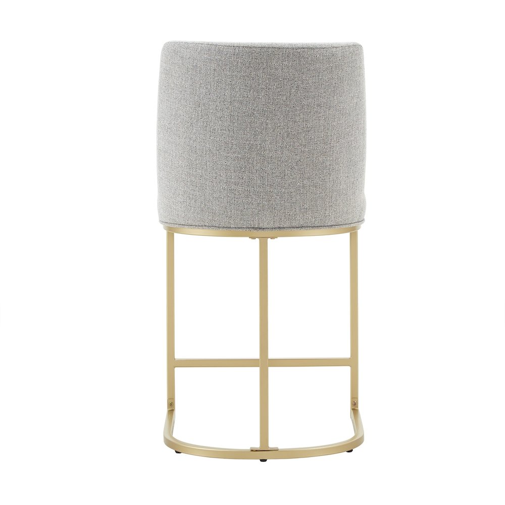 Set of 2, Gold Finish Light Grey Heathered Weave Curve Back Counter Height Chair. Picture 6