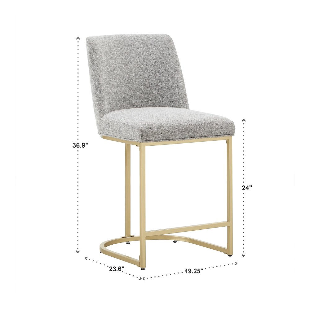 Set of 2, Gold Finish Light Grey Heathered Weave Curve Back Counter Height Chair. Picture 4