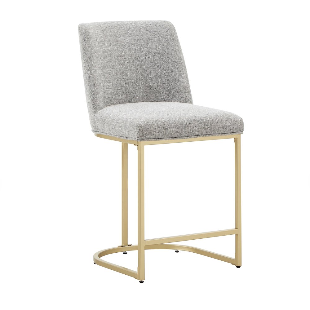 Set of 2, Gold Finish Light Grey Heathered Weave Curve Back Counter Height Chair. Picture 5