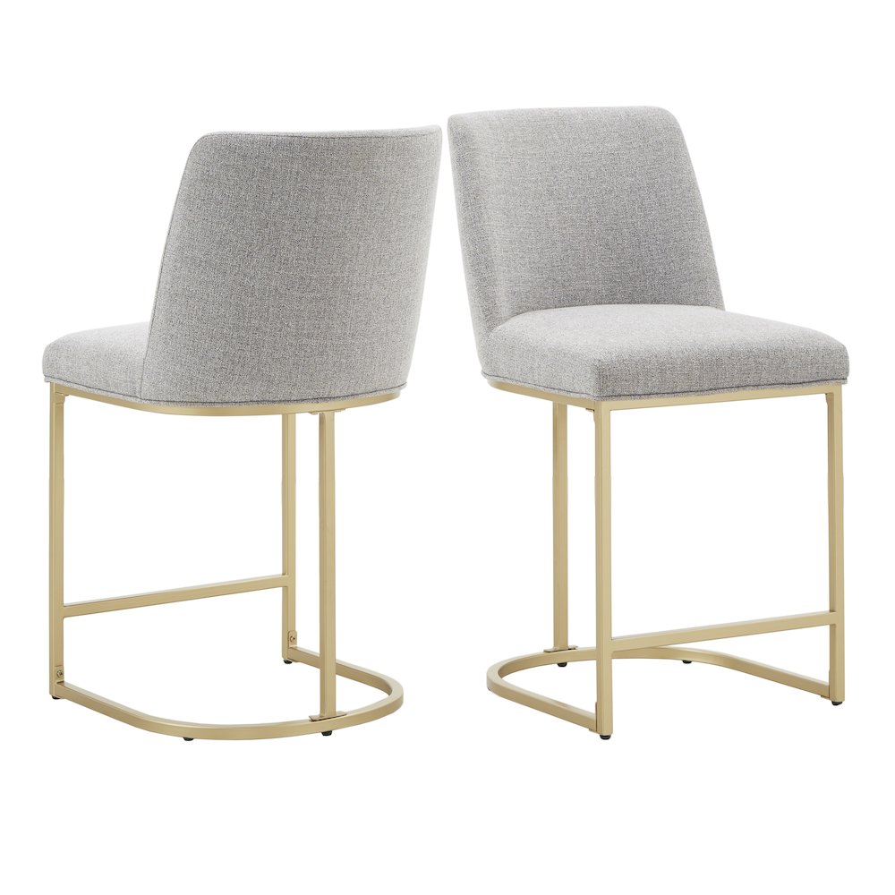 Set of 2, Gold Finish Light Grey Heathered Weave Curve Back Counter Height Chair. Picture 7