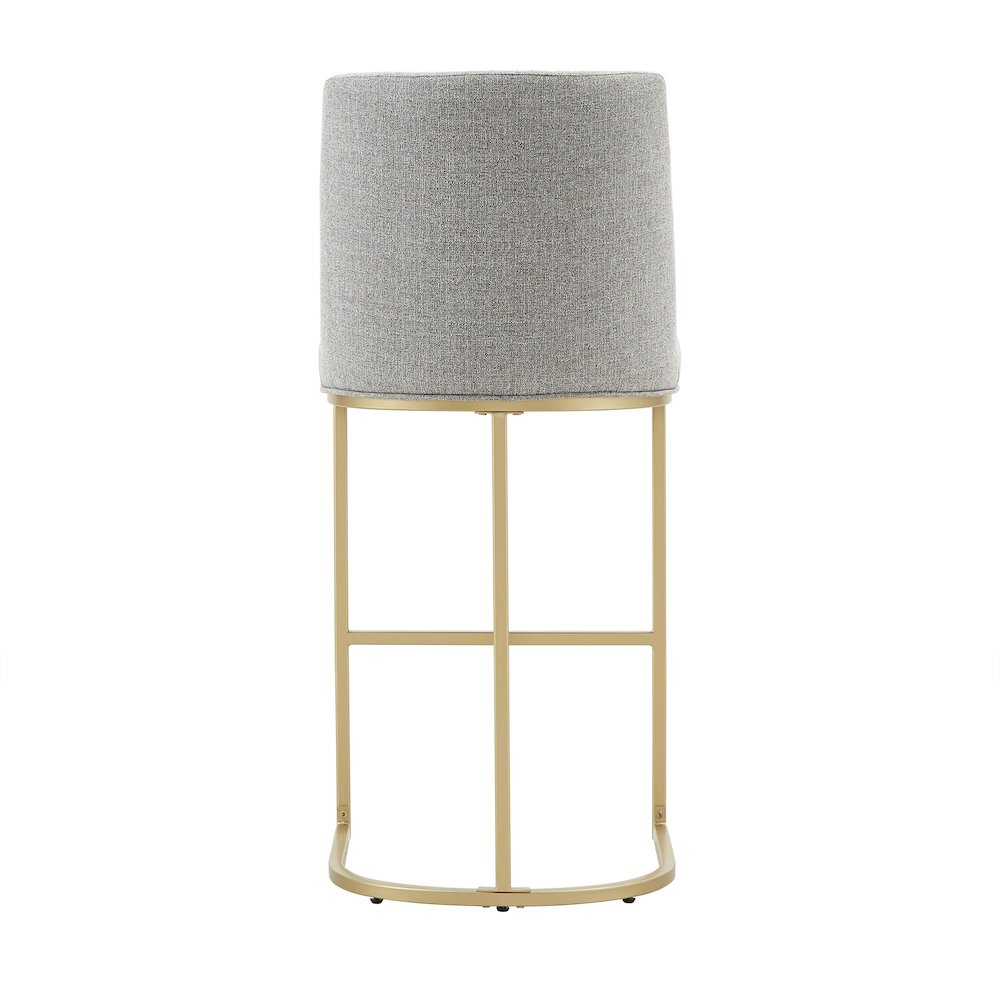 Set of 2, Gold Finish Light Grey Heathered Weave Curve Back Bar Height Chair. Picture 6