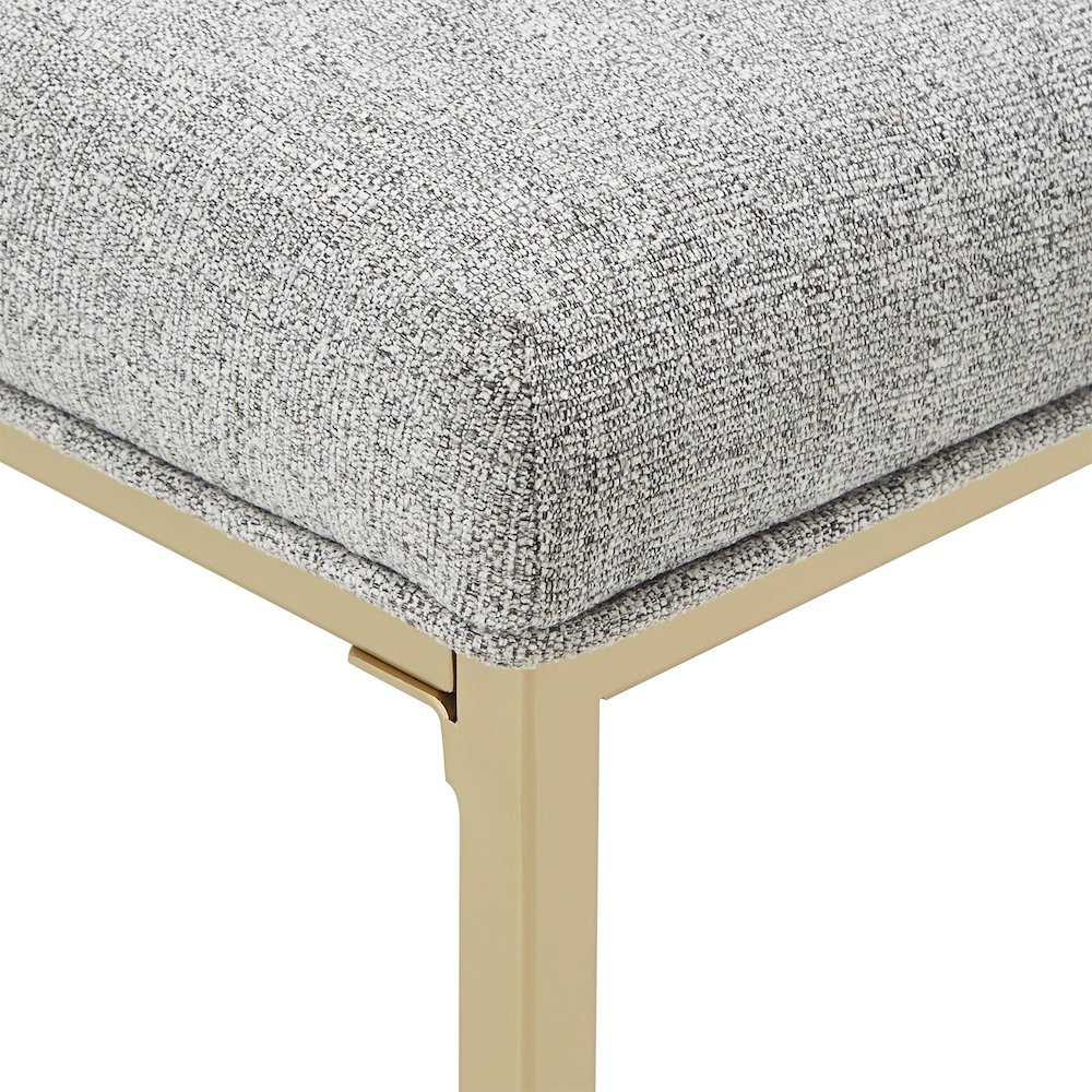 Set of 2, Gold Finish Light Grey Heathered Weave Curve Back Bar Height Chair. Picture 3